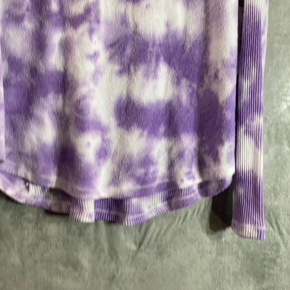 THEO & SPENCE Women's Purple Tie-Dye Crewneck Long Sleeve Hi-Low Hem Top SZ L - Picture 4 of 8